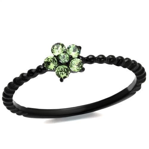 Stainless Steel Black IP Green Crystal Flower Beaded Band Ring