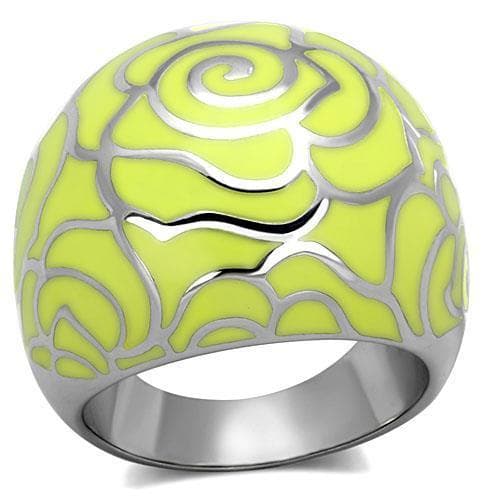 Stainless Steel Yellow Green Enamel Rose Swirl Dome Ring
