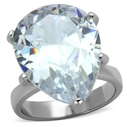 Stainless Steel CZ Large Pear Solitaire Ring
