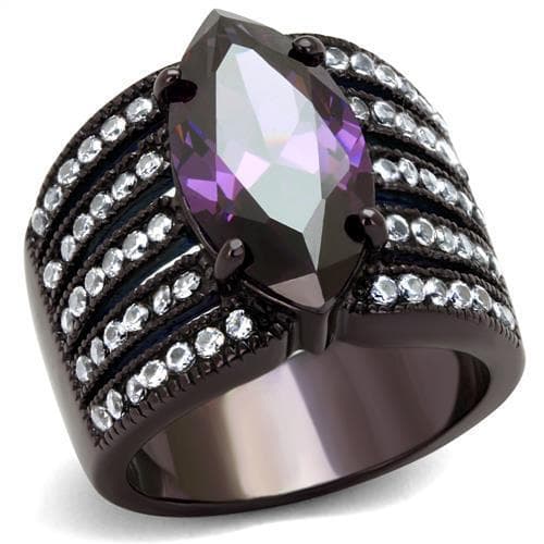 Stainless Steel Dark Amethyst Marquise CZ Multi Row Wide Ring