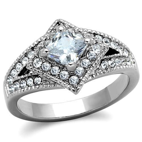 Stainless Steel CZ Princess Pave Chevron Art Deco Ring