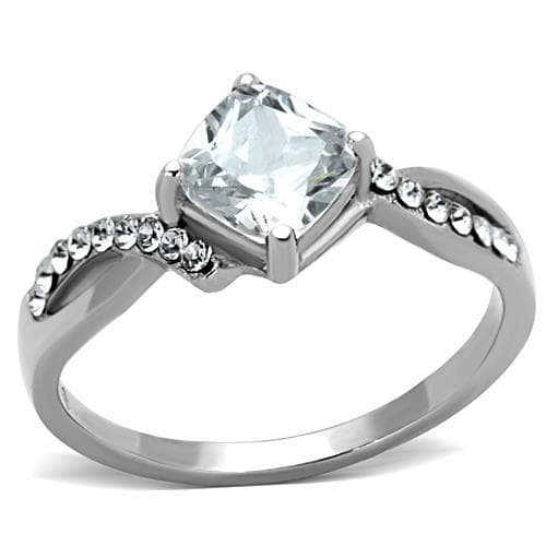Stainless Steel CZ Cushion Solitaire Pave Petite Ring