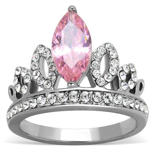 Stainless Steel Pink Marquise CZ Crown Tiara Ring