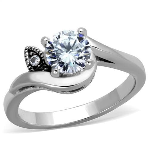 Stainless Steel CZ Round Solitaire Twist Swirl Band Ring