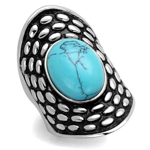 Stainless Steel Turquoise Oval Cabochon Pebble Scale Dome Ring
