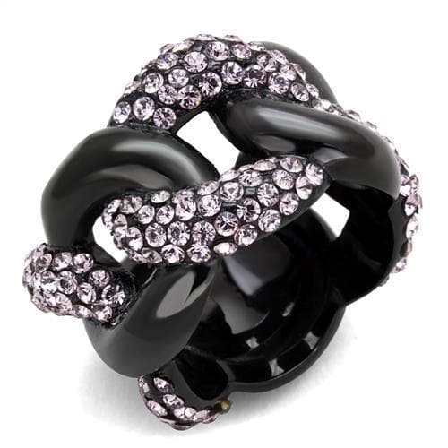 Stainless Steel Black IP Pink Crystal Chain Link Knot Ring