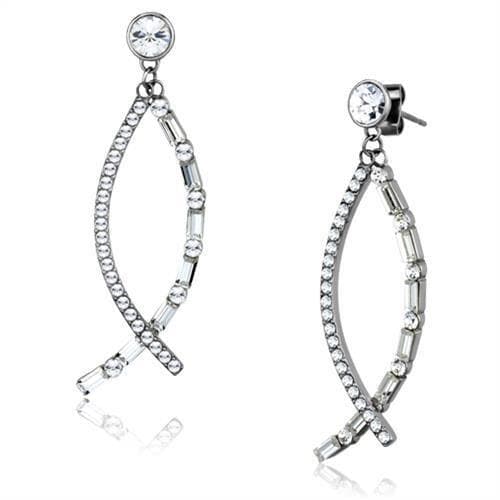 Stainless Steel CZ Baguette Twist Helix Dangle Earrings