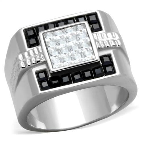Stainless Steel CZ Princess Black Onyx Baguette Mens Signet Ring