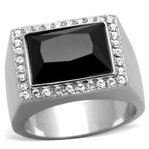 Stainless Steel Onyx CZ Square Signet Ring