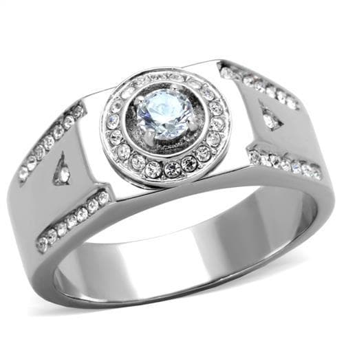 Stainless Steel CZ Round Bezel Halo Channel Band Ring