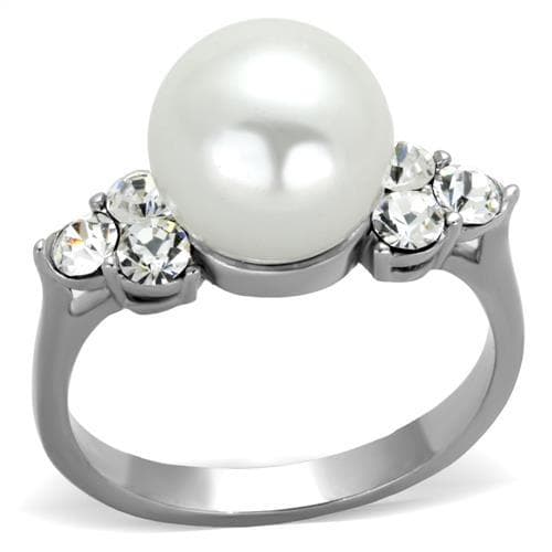 Stainless Steel White Pearl CZ Side Accent Ring
