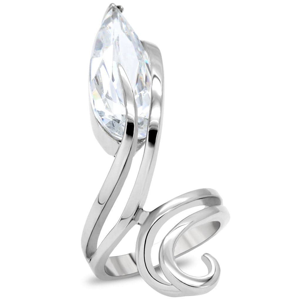 Stainless Steel CZ Marquise Open Wrap Ring