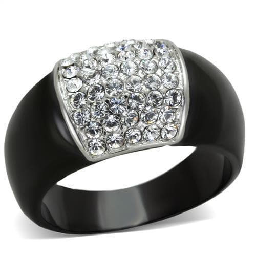 Stainless Steel Black IP CZ Pave Dome Signet Ring