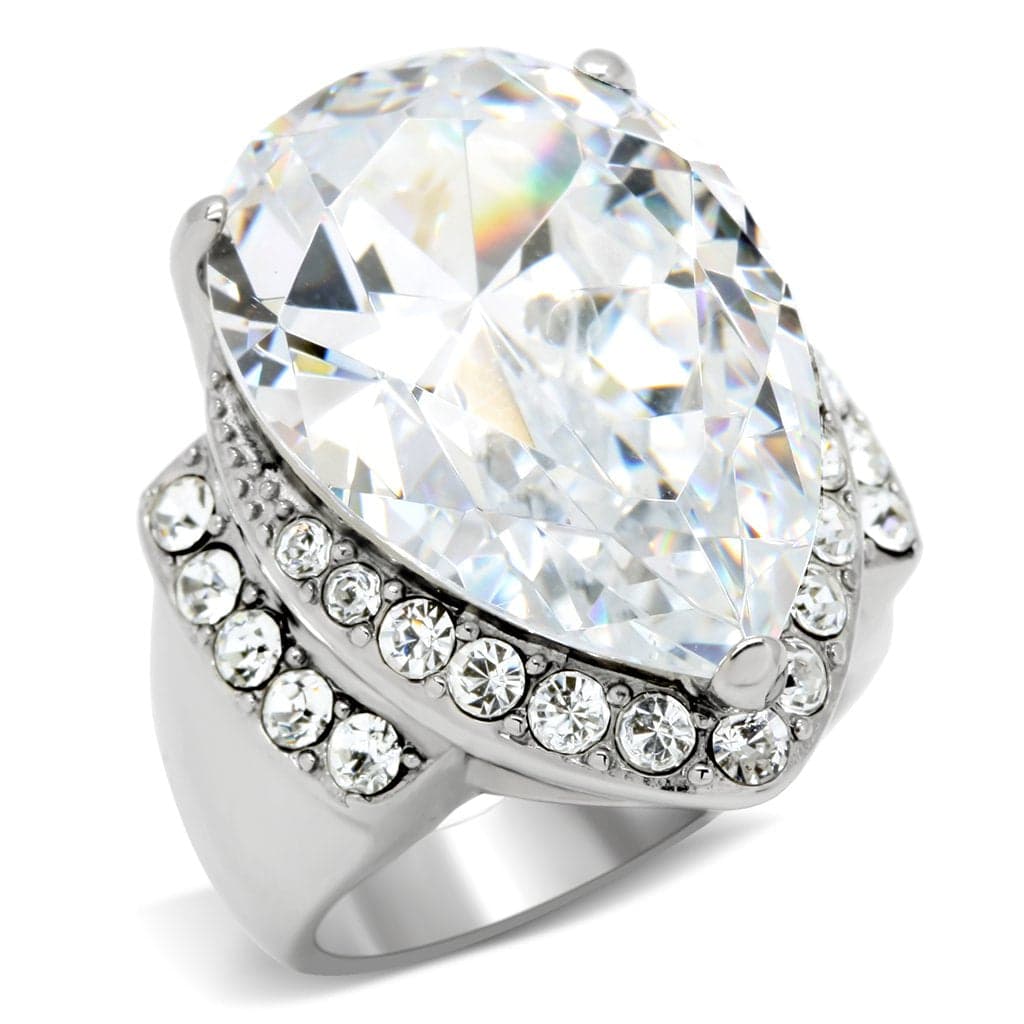 Stainless Steel CZ Oversized Oval Halo Statement Ring