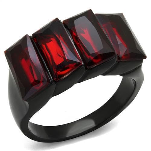 Stainless Steel Dark Red Triple Emerald Cut Ring