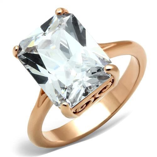 Stainless Steel Rose Gold CZ Radiant Cut Solitaire Ring