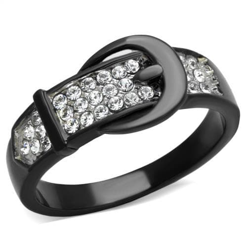 Stainless Steel CZ Pave Buckle Black IP Ring