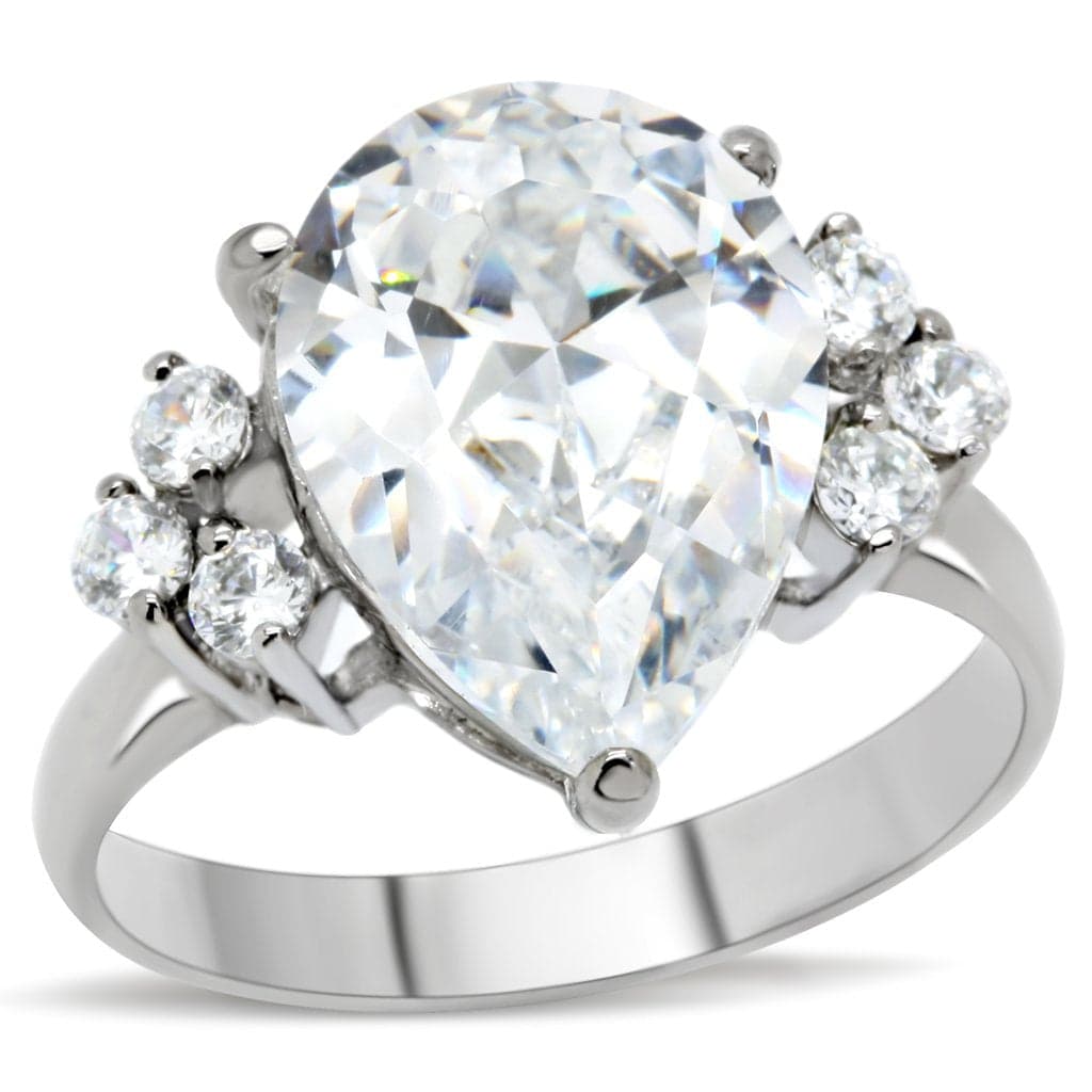 Stainless Steel CZ Oval Three Stone Round Sides Ring