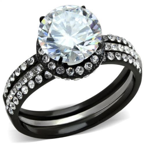 Stainless Steel CZ Halo Pavé Black Bridal Ring
