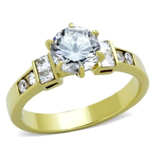 Stainless Steel CZ Round Channel Gold Ring