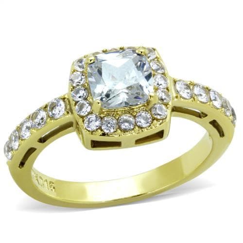 Stainless Steel Gold IP Cushion CZ Halo Heart Shape Ring