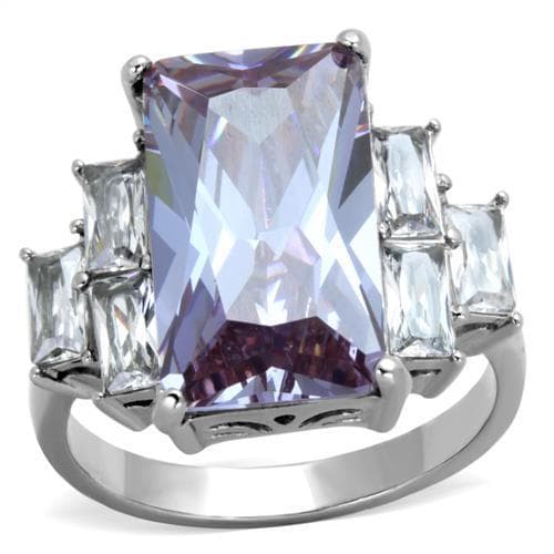 Stainless Steel Lavender Radiant CZ Baguette Sides Ring