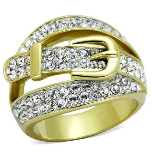 Stainless Steel Gold IP CZ Pave Buckle Belt Wrap Ring