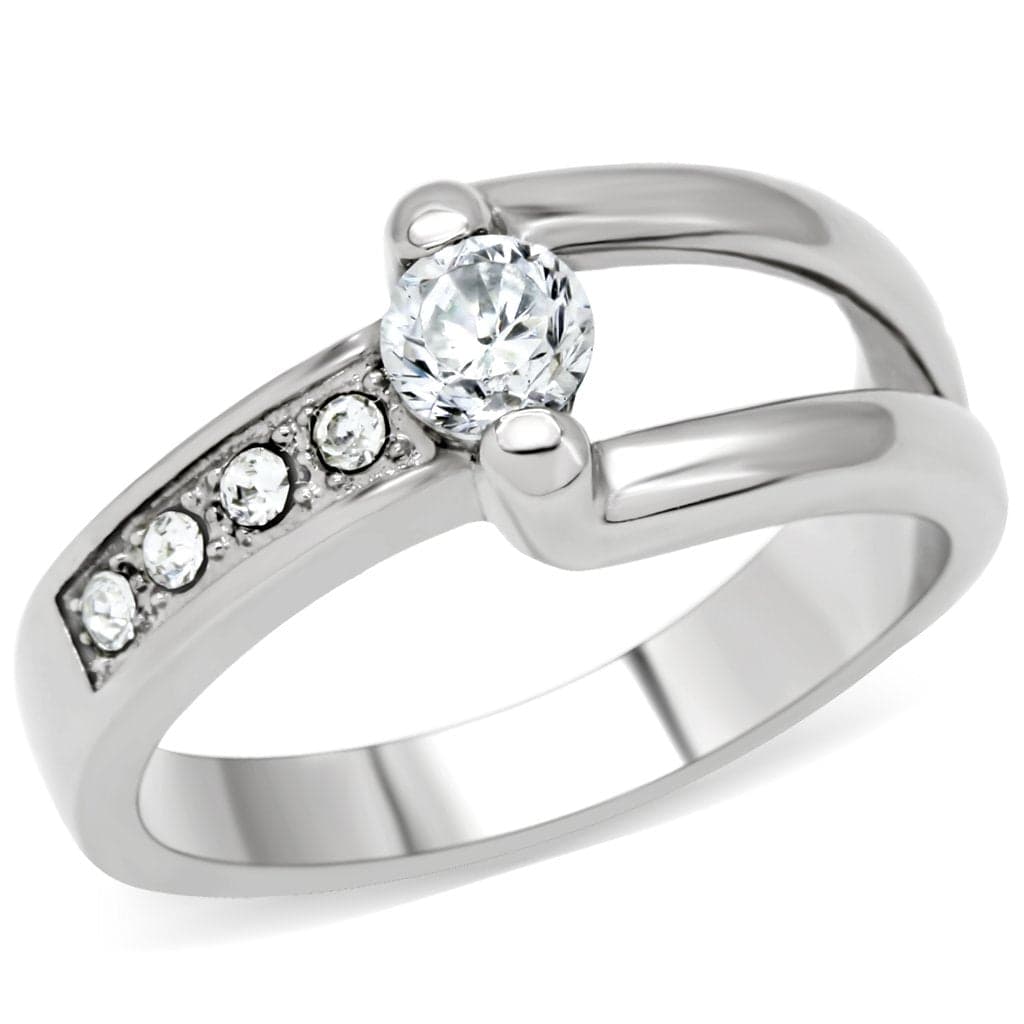 Stainless Steel CZ Round Tension Style Channel Band Ring