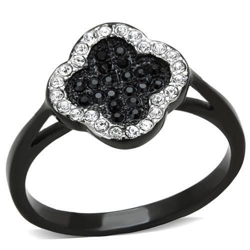 Stainless Steel Black CZ Clover Flower Pave Black IP Halo Ring