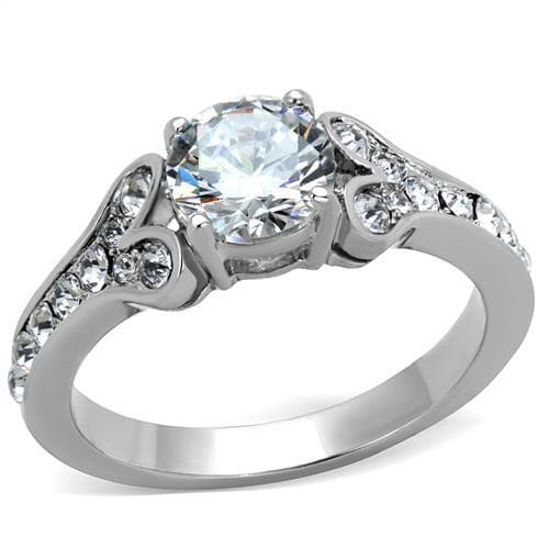 Stainless Steel CZ Round Solitaire Pave Split Shank Ring