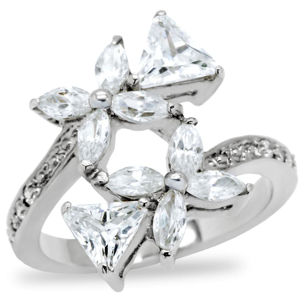 Stainless Steel CZ Marquise Triangle Pinwheel Cluster Ring