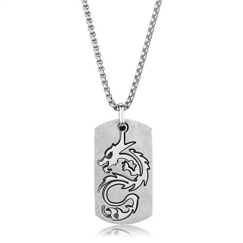 Stainless Steel Dragon Dog Tag Pendant Necklace