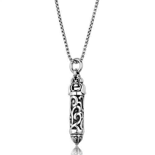Stainless Steel Ornate Filigree Bar Column Pendant Necklace