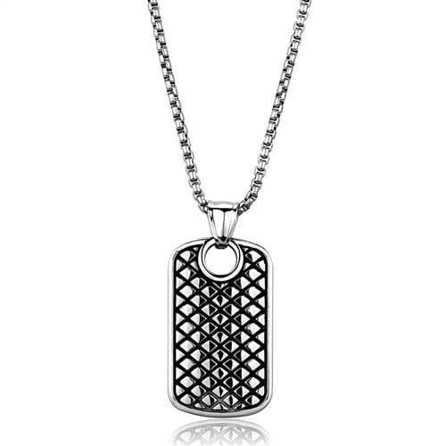 Stainless Steel Diamond Lattice Dog Tag Pendant Necklace