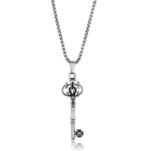 Stainless Steel Ornate Key Pendant Necklace