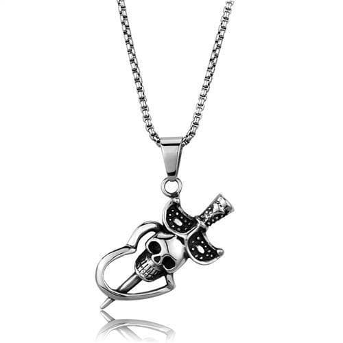 Stainless Steel Skull Crossbones Guns Pendant Necklace