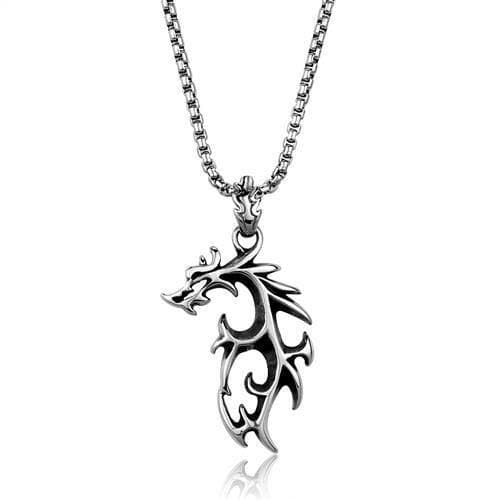 Stainless Steel Tribal Dragon Flame Pendant Necklace