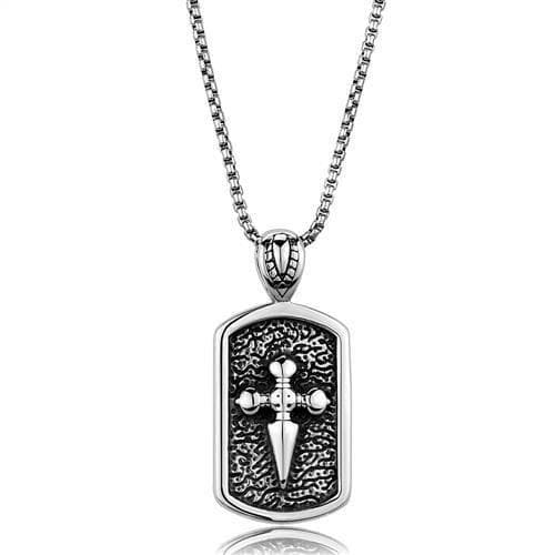 Stainless Steel Cross Sword Shield Dog Tag Pendant Necklace