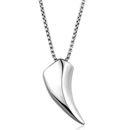 Stainless Steel Polished Horn Tooth Pendant Necklace