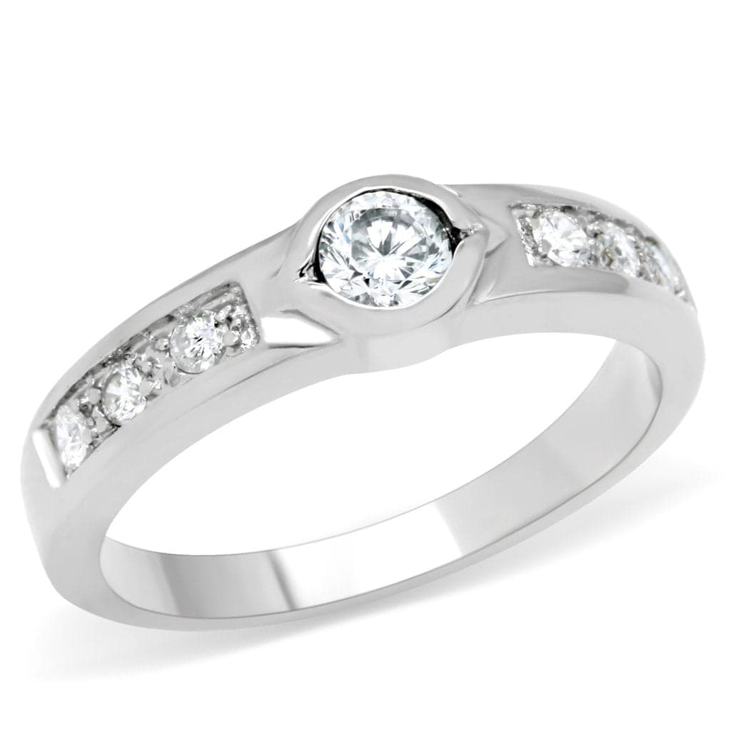 Stainless Steel CZ Round Bezel Channel Band Ring