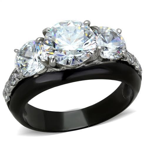 Stainless Steel Black IP CZ Round Three Stone Ring