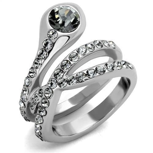 Stainless Steel CZ Round Snake Coil Bypass Pave Ring