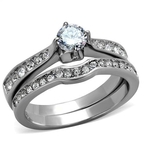 Stainless Steel CZ Round Halo Cathedral Bridal Ring