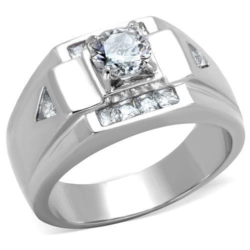 Stainless Steel CZ Princess Halo Pave Step Mens Signet Ring