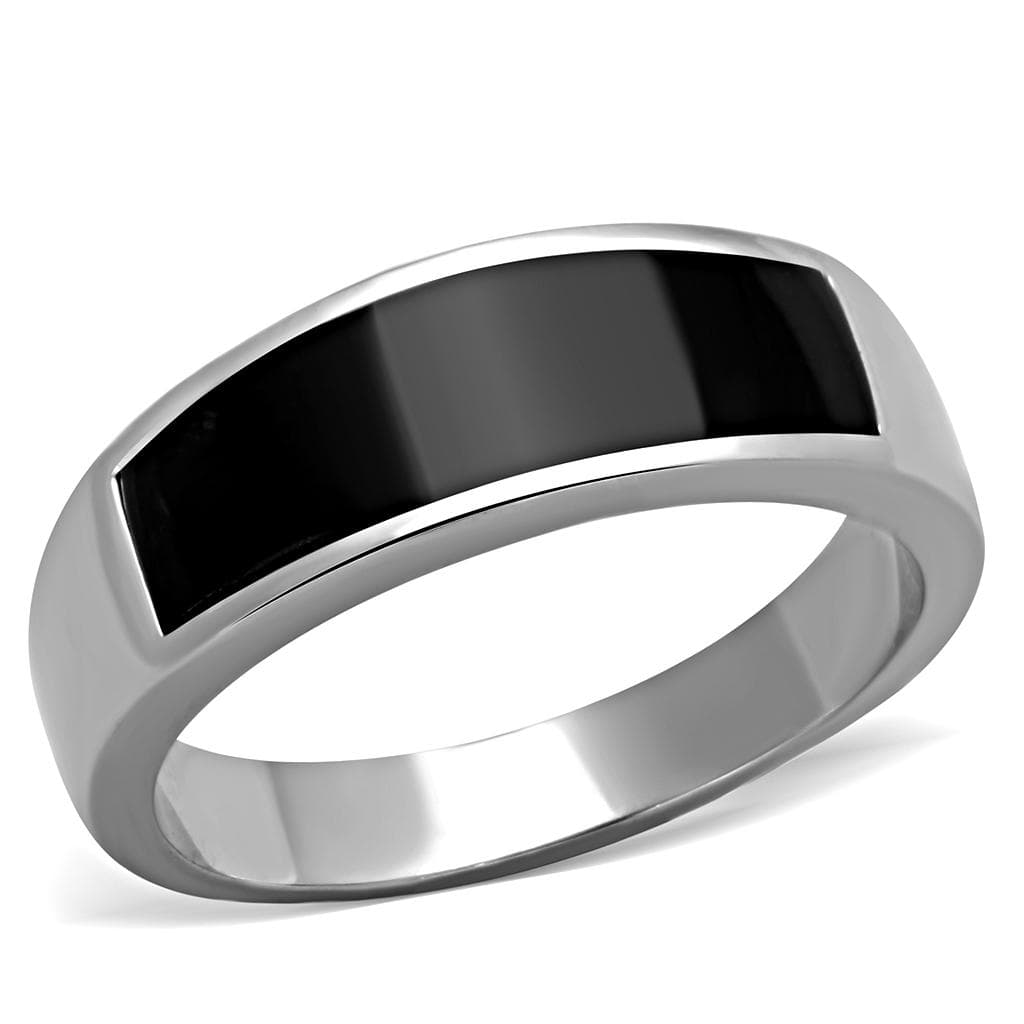 Stainless Steel Black Onyx Inlay Plain Band Ring