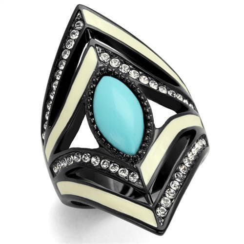Stainless Steel Turquoise Marquise Enamel Diamond Frame Ring
