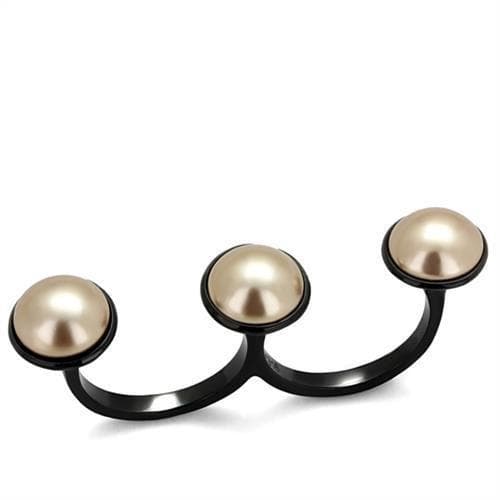 Stainless Steel Black IP Pearl Triple Ball Open Ring