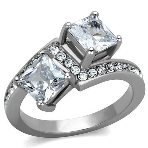 Stainless Steel CZ Princess Round Two Stone Pave Ring