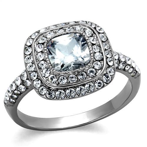 Stainless Steel CZ Cushion Double Halo Pave Ring