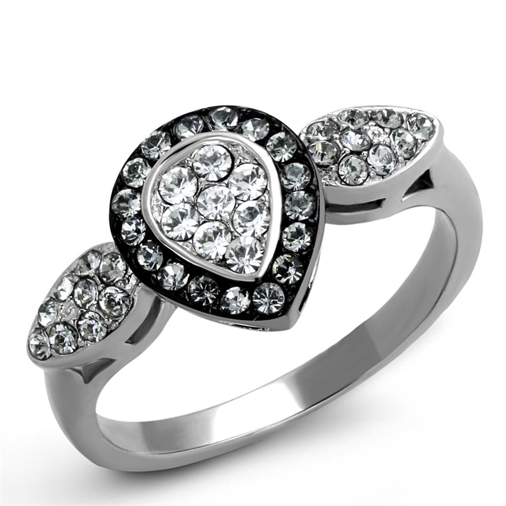 Stainless Steel CZ Pear Bezel Halo Pave Ring